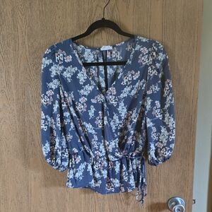 Sienna Sky Blue Tie Front Peplum Blouse